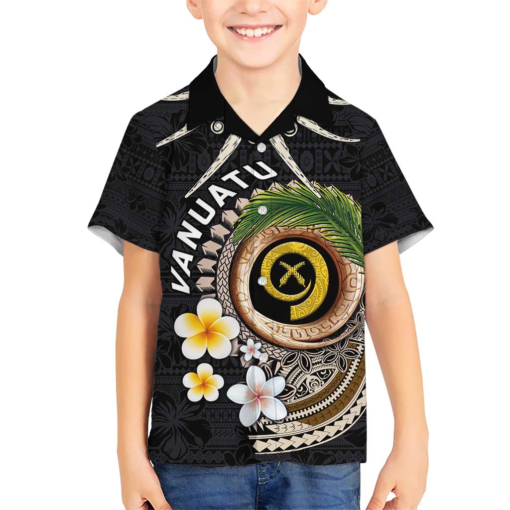 Vanuatu Independence Day Kid Hawaiian Shirt Melanesian Tribal Pig Tusk with Tropical Plants