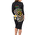Vanuatu Independence Day Long Sleeve Bodycon Dress Melanesian Tribal Pig Tusk with Tropical Plants