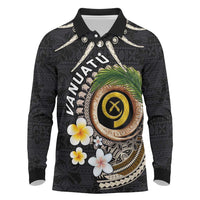 Vanuatu Independence Day Long Sleeve Polo Shirt Melanesian Tribal Pig Tusk with Tropical Plants