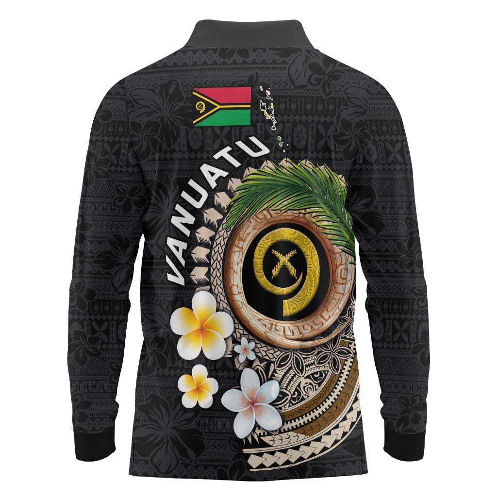 Vanuatu Independence Day Long Sleeve Polo Shirt Melanesian Tribal Pig Tusk with Tropical Plants