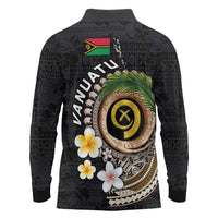 Vanuatu Independence Day Long Sleeve Polo Shirt Melanesian Tribal Pig Tusk with Tropical Plants