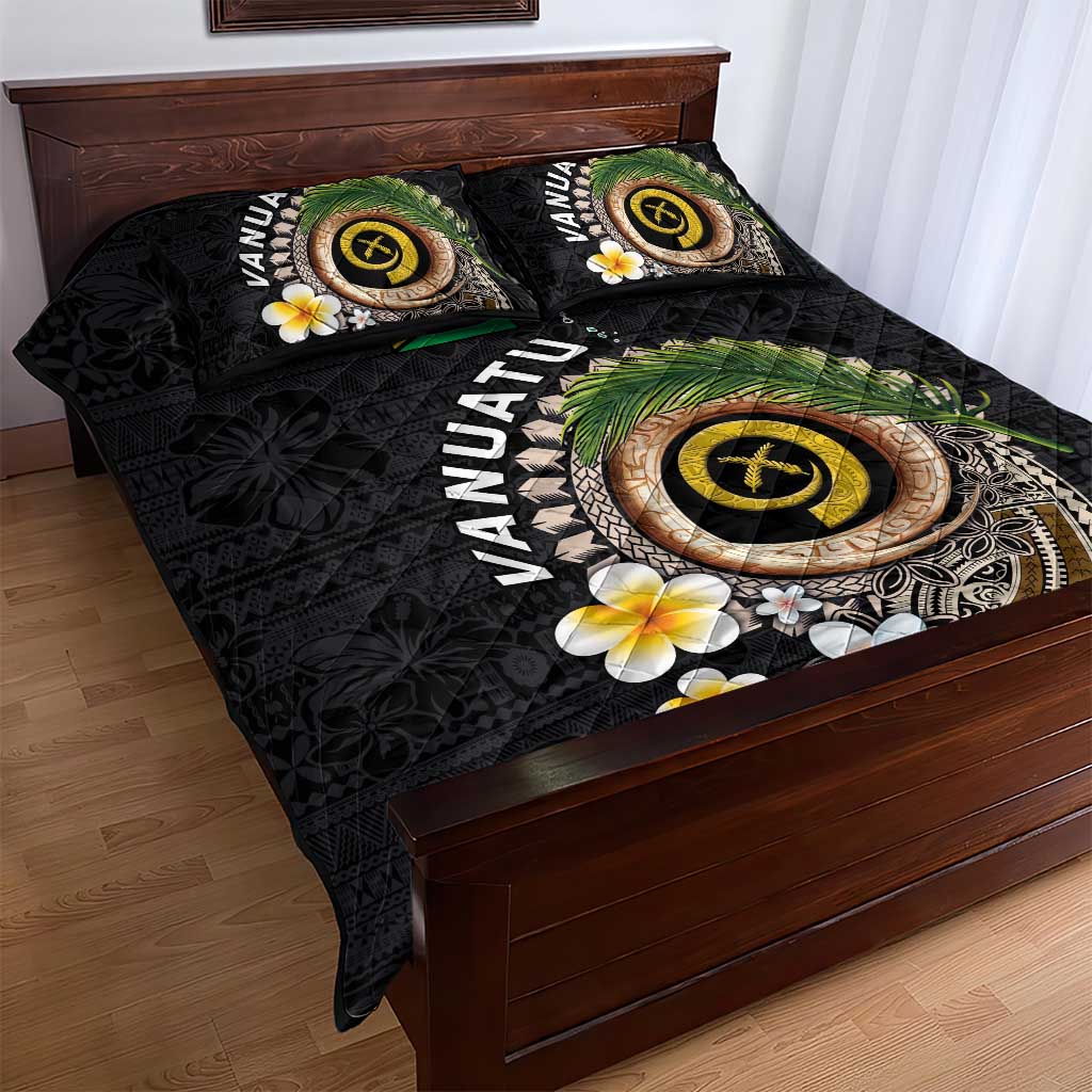 Vanuatu Independence Day Quilt Bed Set Melanesian Tribal Pig Tusk with Tropical Plants