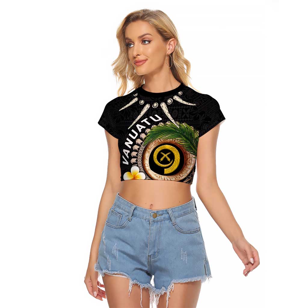 Vanuatu Independence Day Raglan Cropped T Shirt Melanesian Tribal Pig Tusk with Tropical Plants