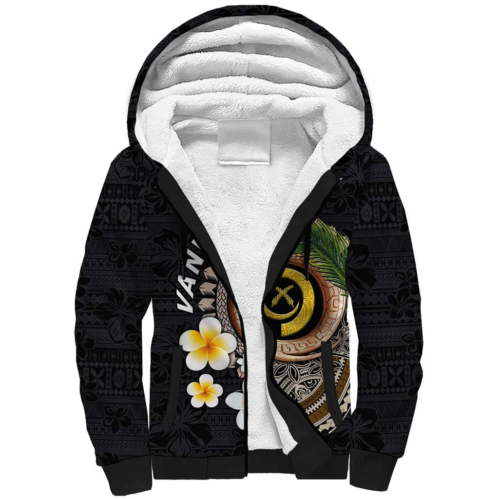 Vanuatu Independence Day Sherpa Hoodie Melanesian Tribal Pig Tusk with Tropical Plants