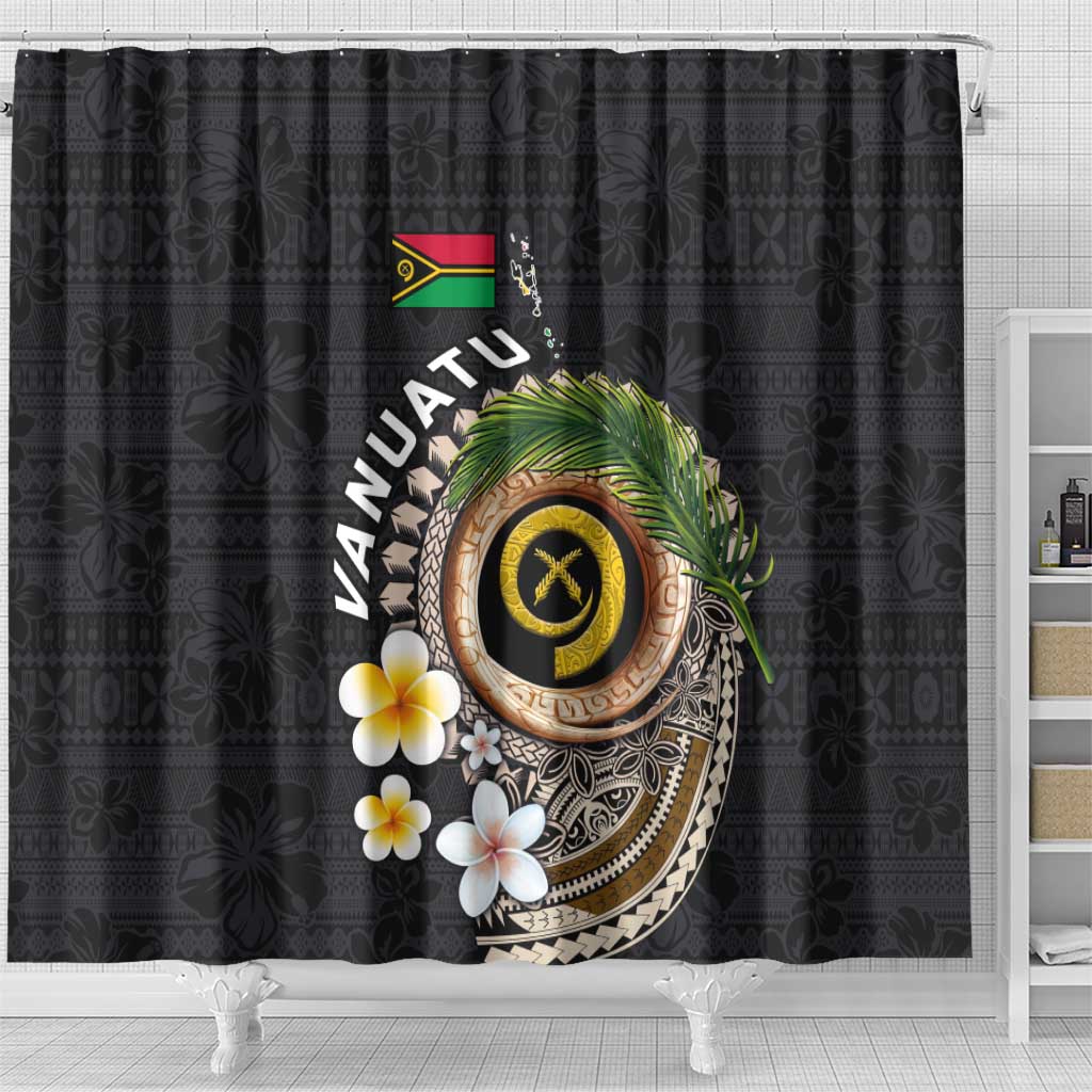 Vanuatu Independence Day Shower Curtain Melanesian Tribal Pig Tusk with Tropical Plants