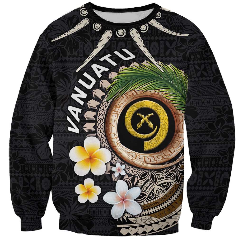 Vanuatu Independence Day Sweatshirt Melanesian Tribal Pig Tusk with Tropical Plants
