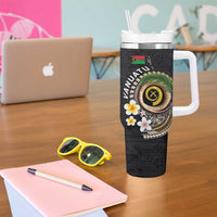 Vanuatu Independence Day Tumbler With Handle Melanesian Tribal Pig Tusk with Tropical Plants