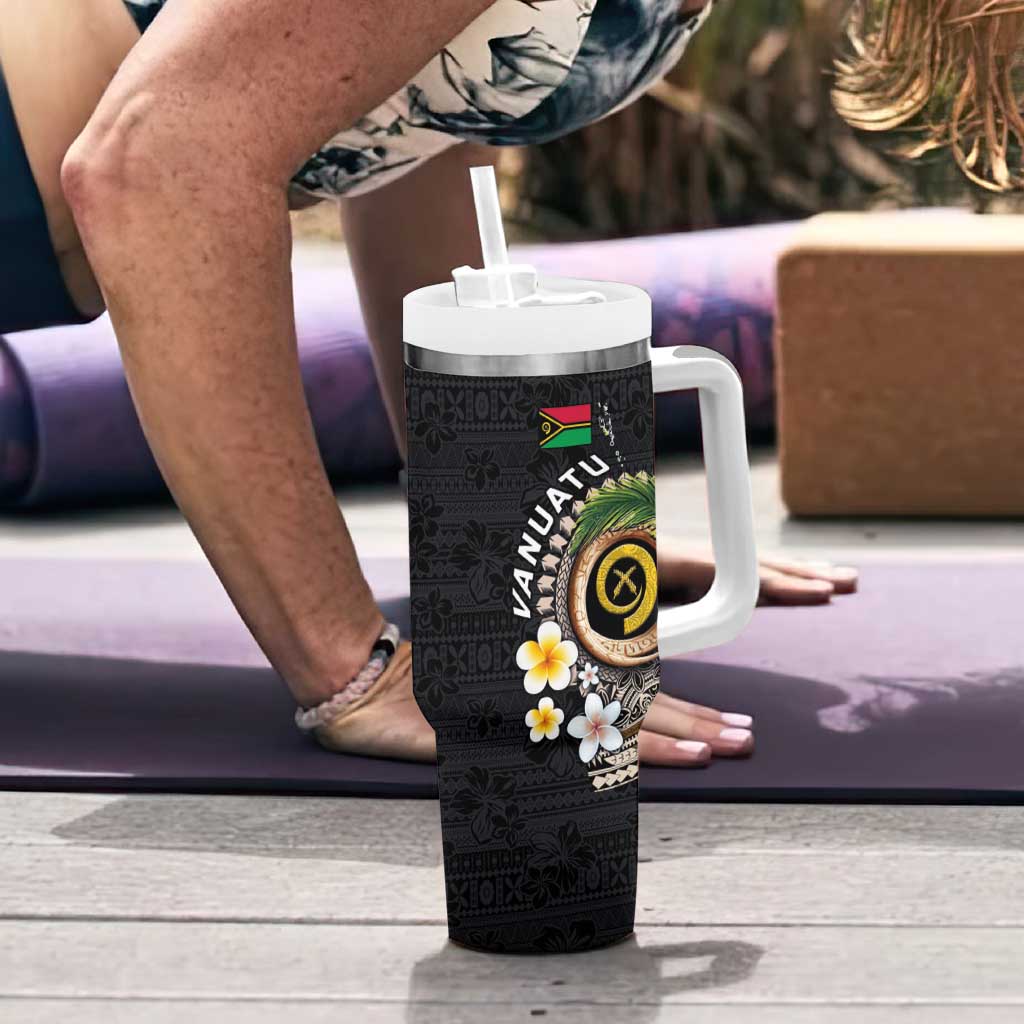 Vanuatu Independence Day Tumbler With Handle Melanesian Tribal Pig Tusk with Tropical Plants