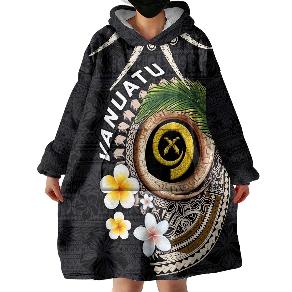 Vanuatu Independence Day Wearable Blanket Hoodie Melanesian Tribal Pig Tusk with Tropical Plants