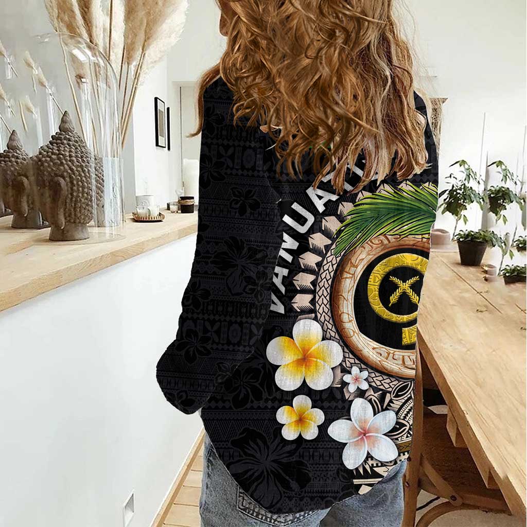 Vanuatu Independence Day Women Casual Shirt Melanesian Tribal Pig Tusk with Tropical Plants