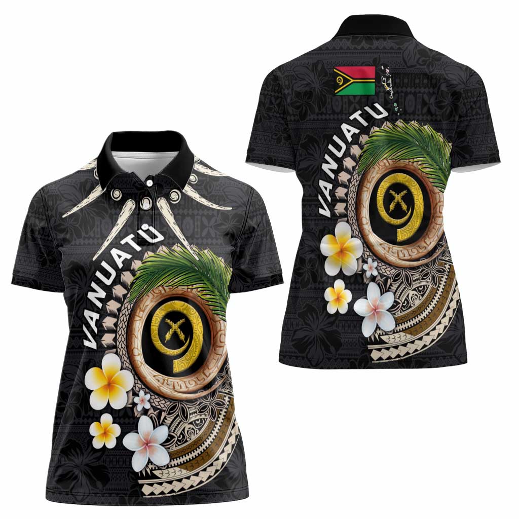 Vanuatu Independence Day Women Polo Shirt Melanesian Tribal Pig Tusk with Tropical Plants