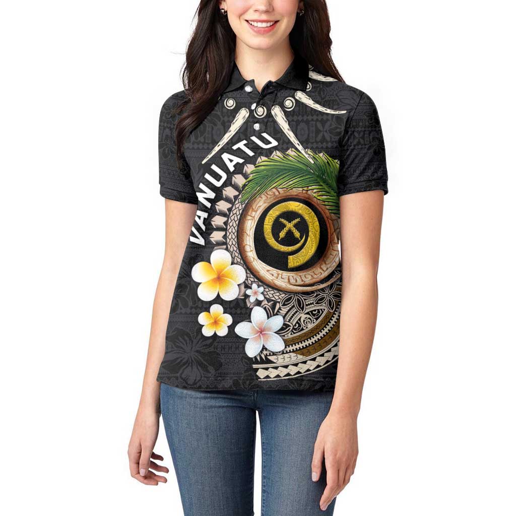 Vanuatu Independence Day Women Polo Shirt Melanesian Tribal Pig Tusk with Tropical Plants