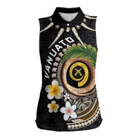 Vanuatu Independence Day Women Sleeveless Polo Shirt Melanesian Tribal Pig Tusk with Tropical Plants