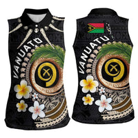 Vanuatu Independence Day Women Sleeveless Polo Shirt Melanesian Tribal Pig Tusk with Tropical Plants