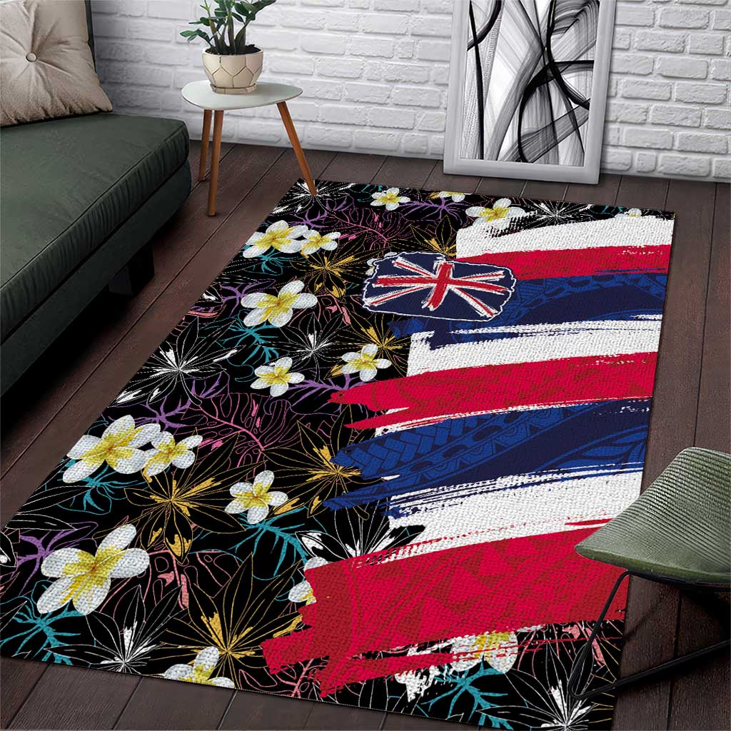 Hawaiian Flag Day Area Rug Tropical Flowers and Leaves
