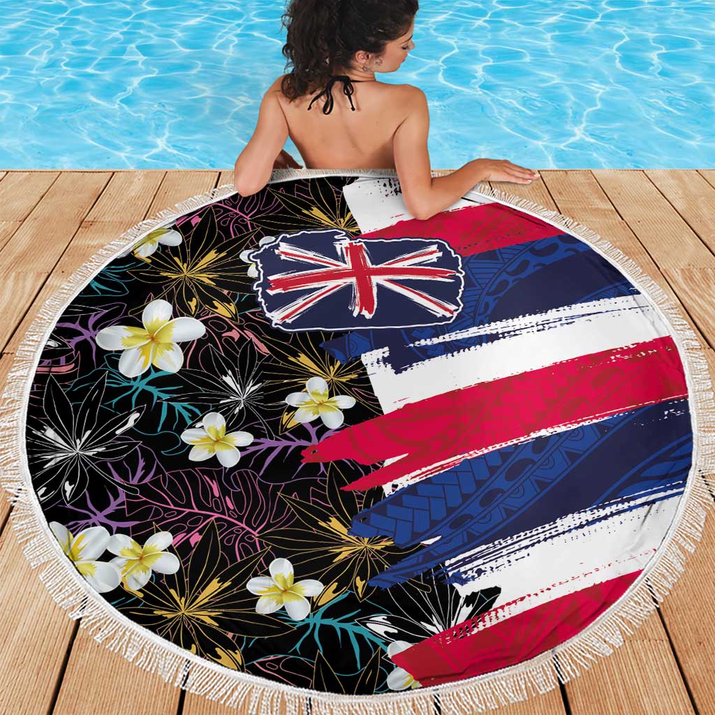 Hawaiian Flag Day Beach Blanket Tropical Flowers and Leaves