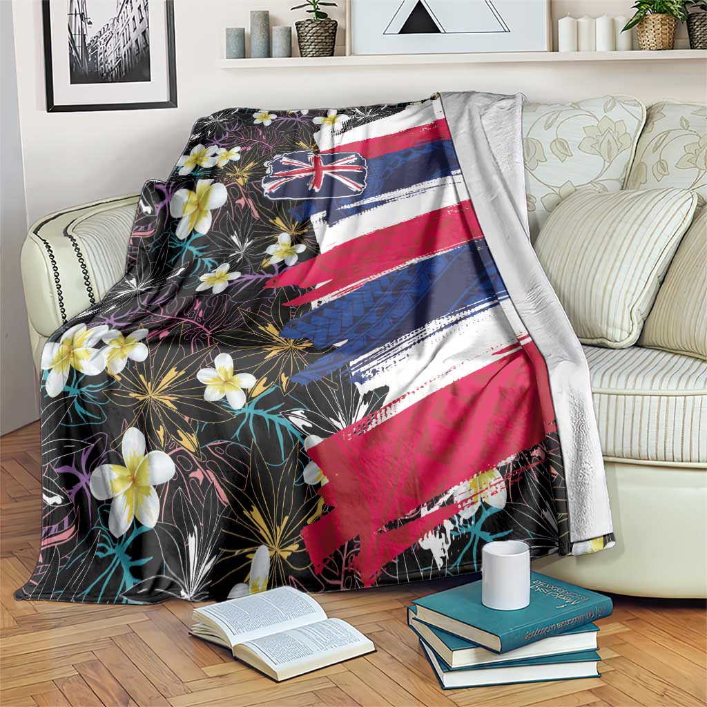 Hawaiian Flag Day Blanket Tropical Flowers and Leaves