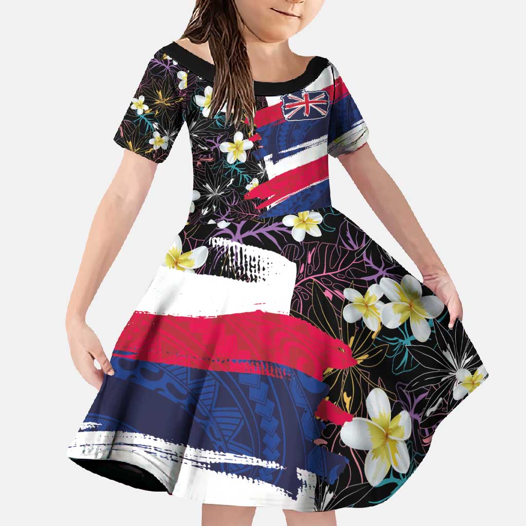 Hawaiian Flag Day Family Matching Long Sleeve Bodycon Dress and Hawaiian Shirt Tropical Flowers and Leaves LT03 Daughter's Dress Black - Polynesian Pride