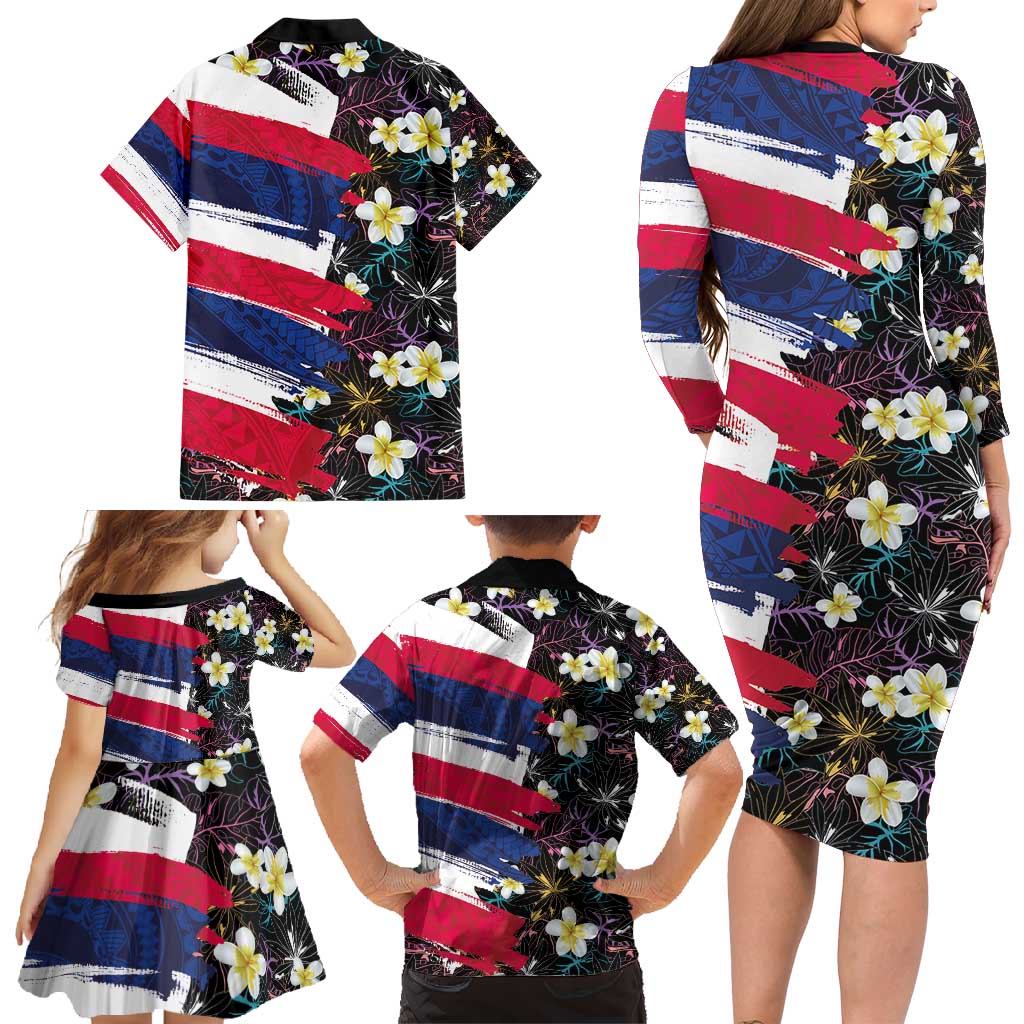Hawaiian Flag Day Family Matching Long Sleeve Bodycon Dress and Hawaiian Shirt Tropical Flowers and Leaves LT03 - Polynesian Pride