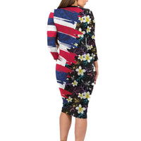Hawaiian Flag Day Family Matching Long Sleeve Bodycon Dress and Hawaiian Shirt Tropical Flowers and Leaves LT03 - Polynesian Pride