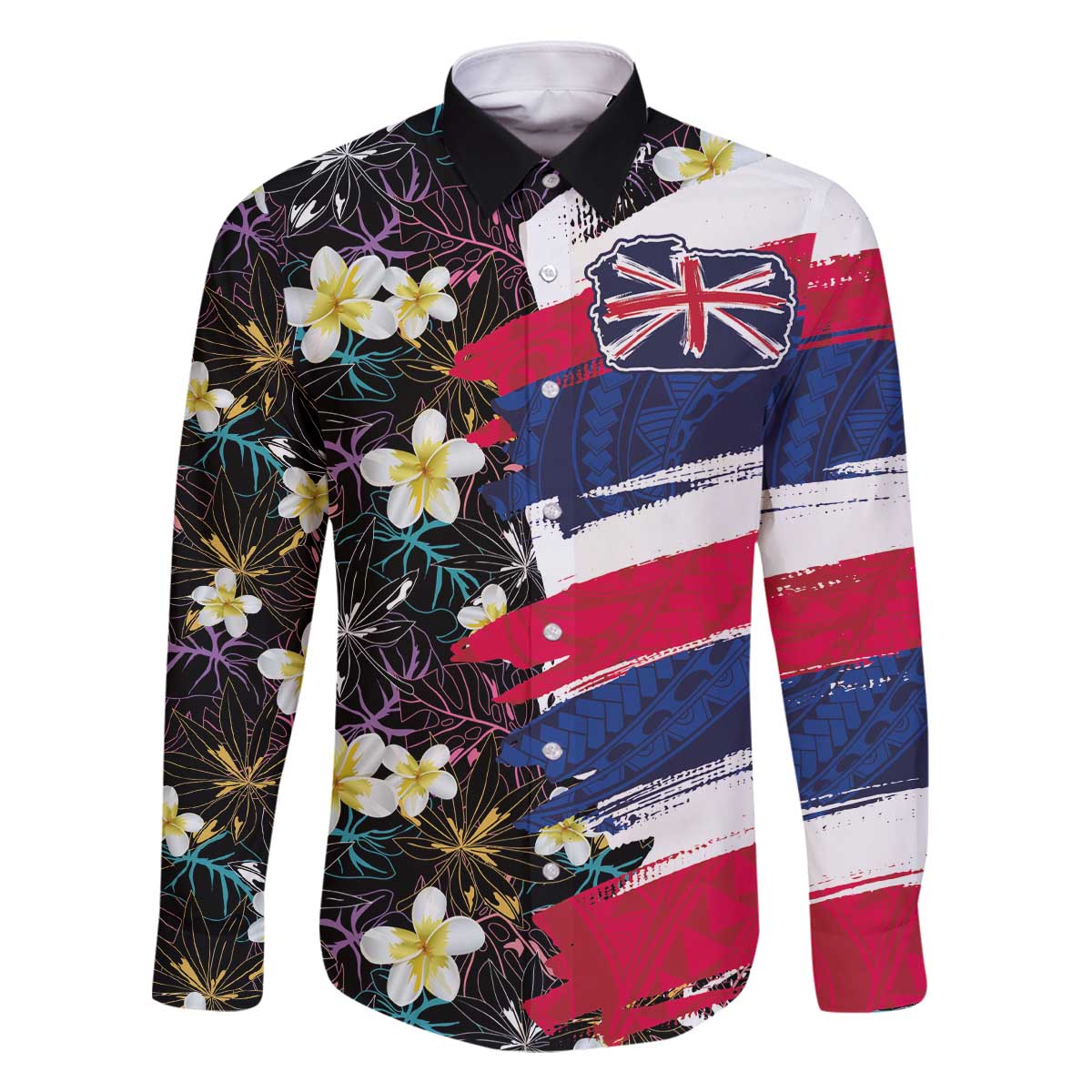 Hawaiian Flag Day Family Matching Off The Shoulder Long Sleeve Dress and Hawaiian Shirt Tropical Flowers and Leaves