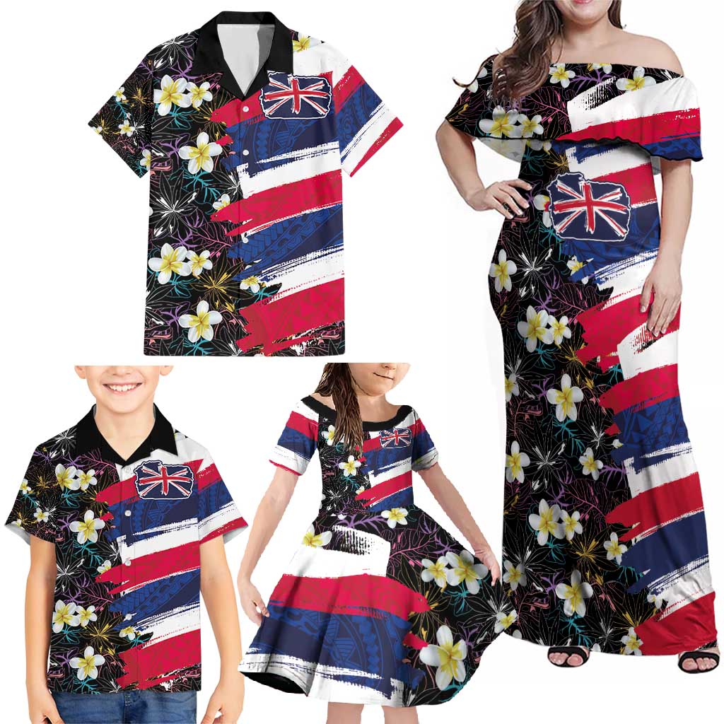 Hawaiian Flag Day Family Matching Off Shoulder Maxi Dress and Hawaiian Shirt Tropical Flowers and Leaves LT03 - Polynesian Pride