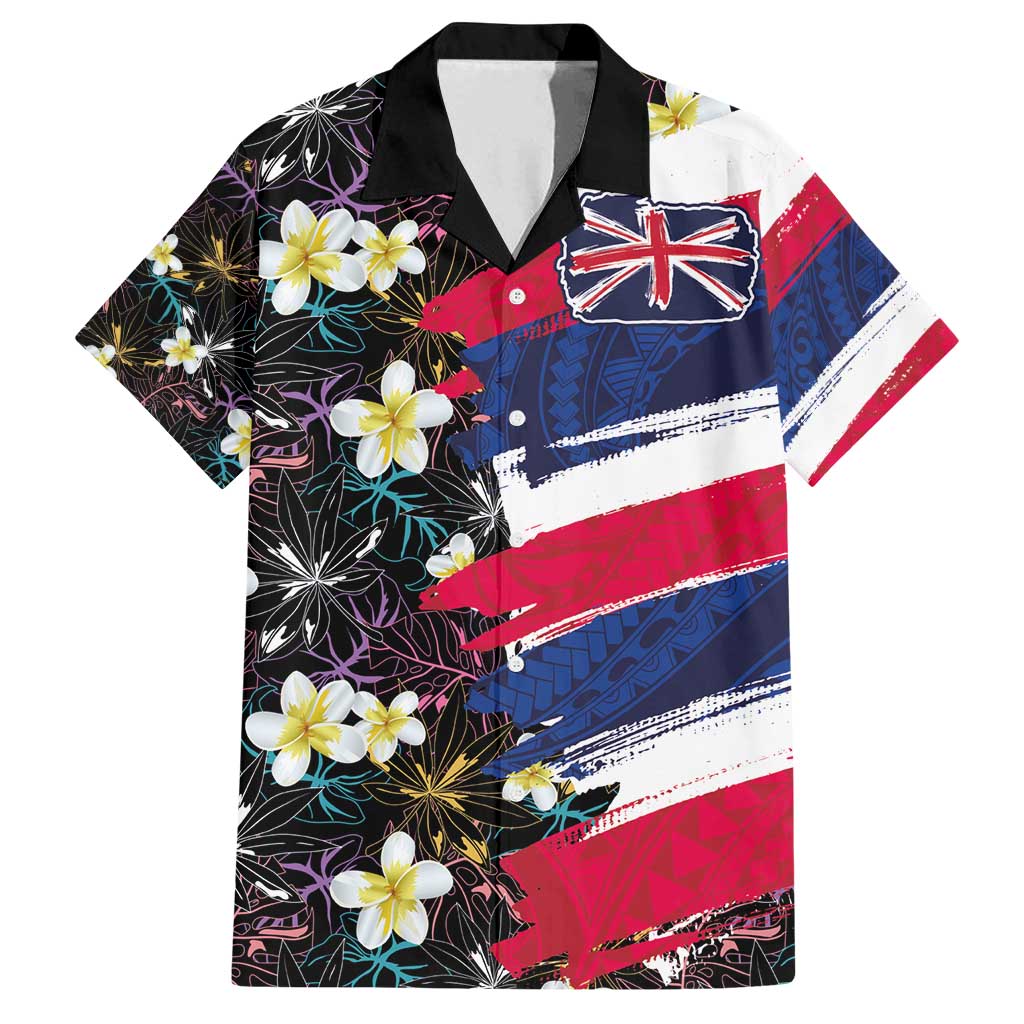 Hawaiian Flag Day Family Matching Off Shoulder Short Dress and Hawaiian Shirt Tropical Flowers and Leaves LT03 Dad's Shirt - Short Sleeve Black - Polynesian Pride