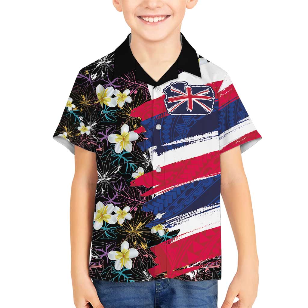 Hawaiian Flag Day Family Matching Off Shoulder Short Dress and Hawaiian Shirt Tropical Flowers and Leaves LT03 Son's Shirt Black - Polynesian Pride