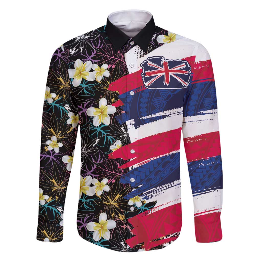 Hawaiian Flag Day Family Matching Puletasi and Hawaiian Shirt Tropical Flowers and Leaves LT03 Dad's Shirt - Long Sleeve Black - Polynesian Pride