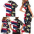 Hawaiian Flag Day Family Matching Short Sleeve Bodycon Dress and Hawaiian Shirt Tropical Flowers and Leaves