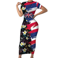 Hawaiian Flag Day Family Matching Short Sleeve Bodycon Dress and Hawaiian Shirt Tropical Flowers and Leaves LT03 Mom's Dress Black - Polynesian Pride