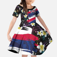 Hawaiian Flag Day Family Matching Summer Maxi Dress and Hawaiian Shirt Tropical Flowers and Leaves LT03 Daughter's Dress Black - Polynesian Pride
