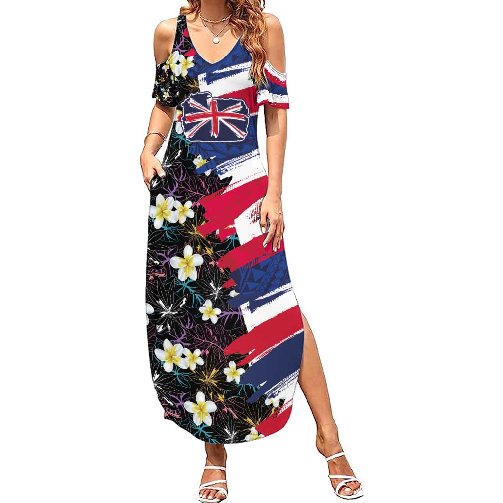 Hawaiian Flag Day Family Matching Summer Maxi Dress and Hawaiian Shirt Tropical Flowers and Leaves LT03 Mom's Dress Black - Polynesian Pride