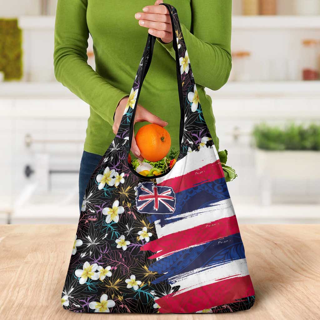 Hawaiian Flag Day Grocery Bag Tropical Flowers and Leaves