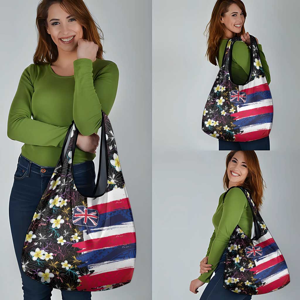Hawaiian Flag Day Grocery Bag Tropical Flowers and Leaves