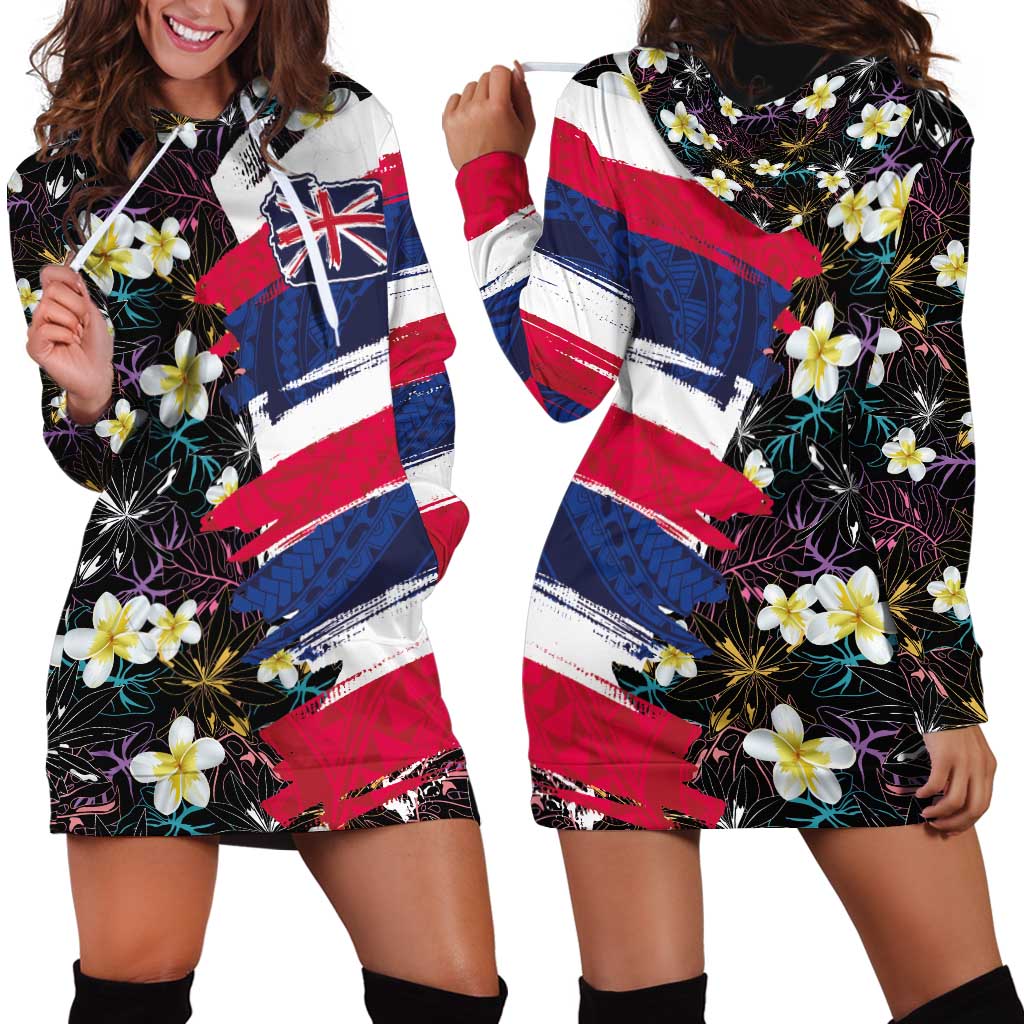Hawaiian Flag Day Hoodie Dress Tropical Flowers and Leaves