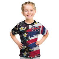 Hawaiian Flag Day Kid T Shirt Tropical Flowers and Leaves