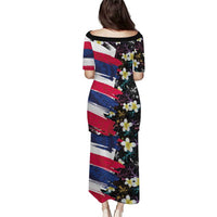 Hawaiian Flag Day Puletasi Tropical Flowers and Leaves