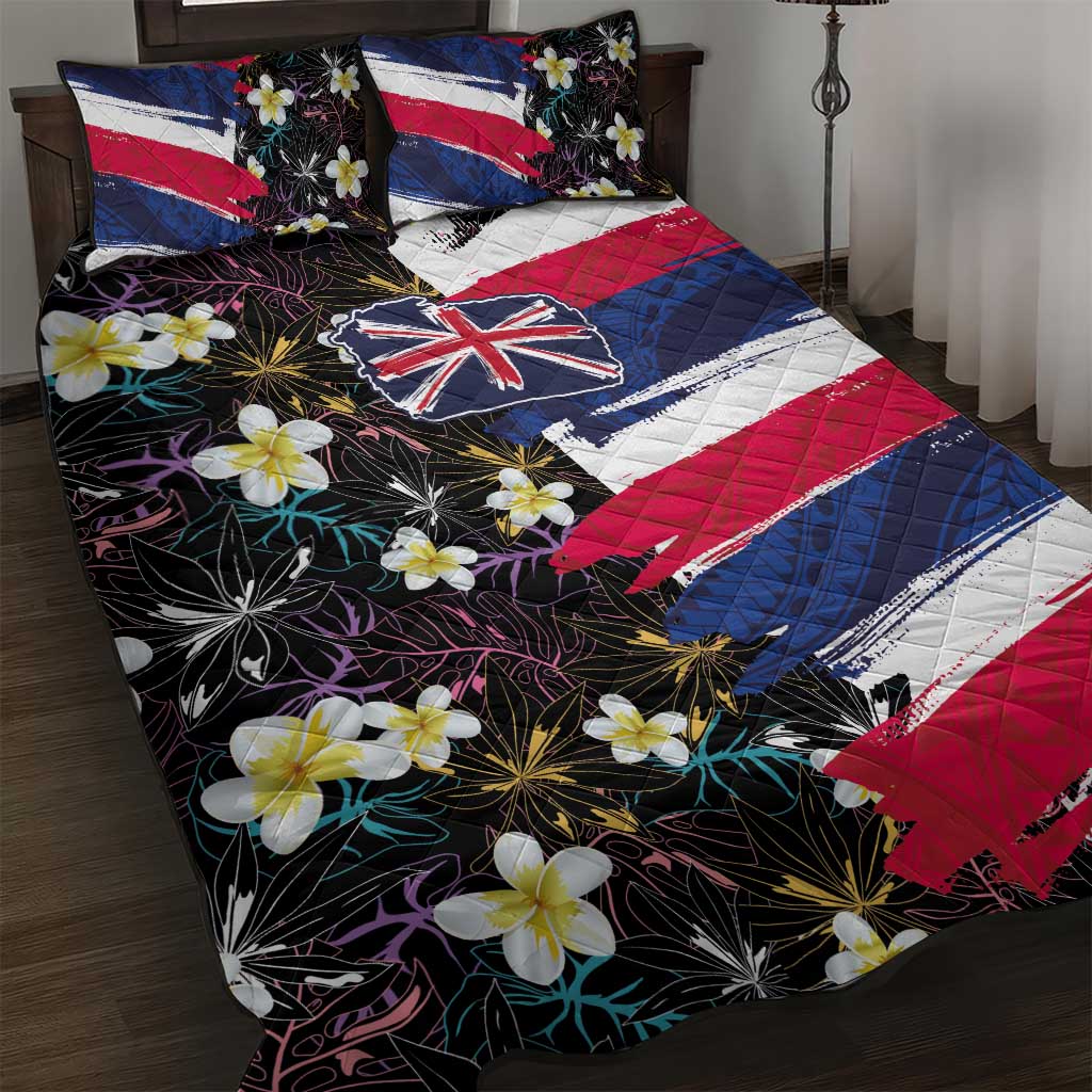 Hawaiian Flag Day Quilt Bed Set Tropical Flowers and Leaves