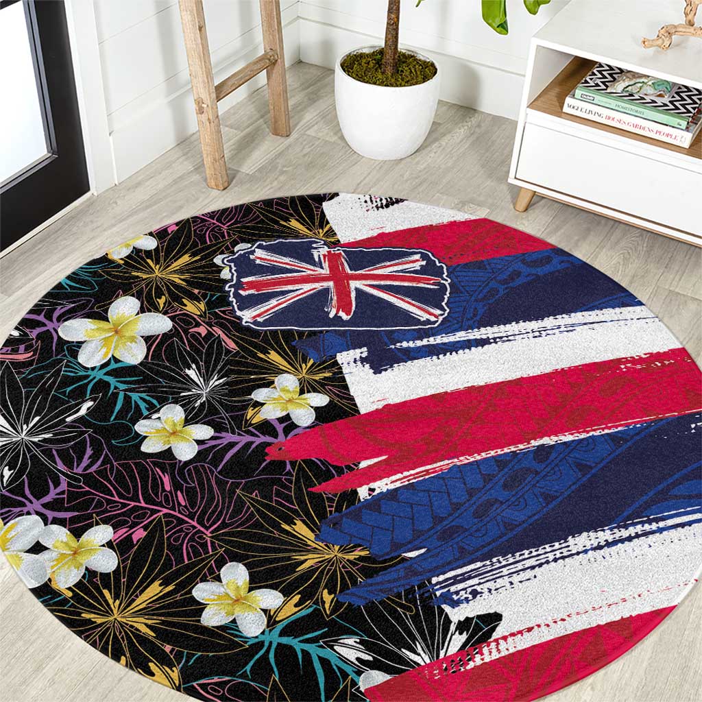 Hawaiian Flag Day Round Carpet Tropical Flowers and Leaves