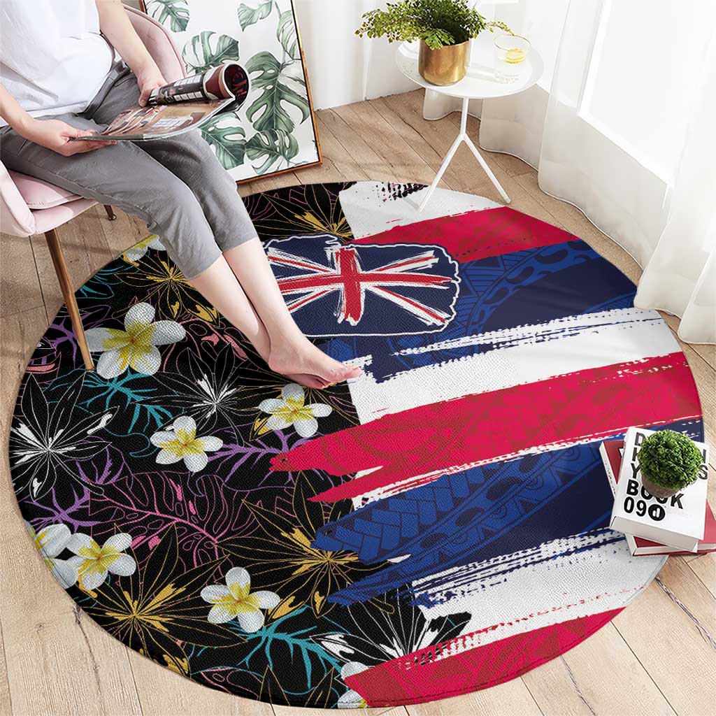 Hawaiian Flag Day Round Carpet Tropical Flowers and Leaves