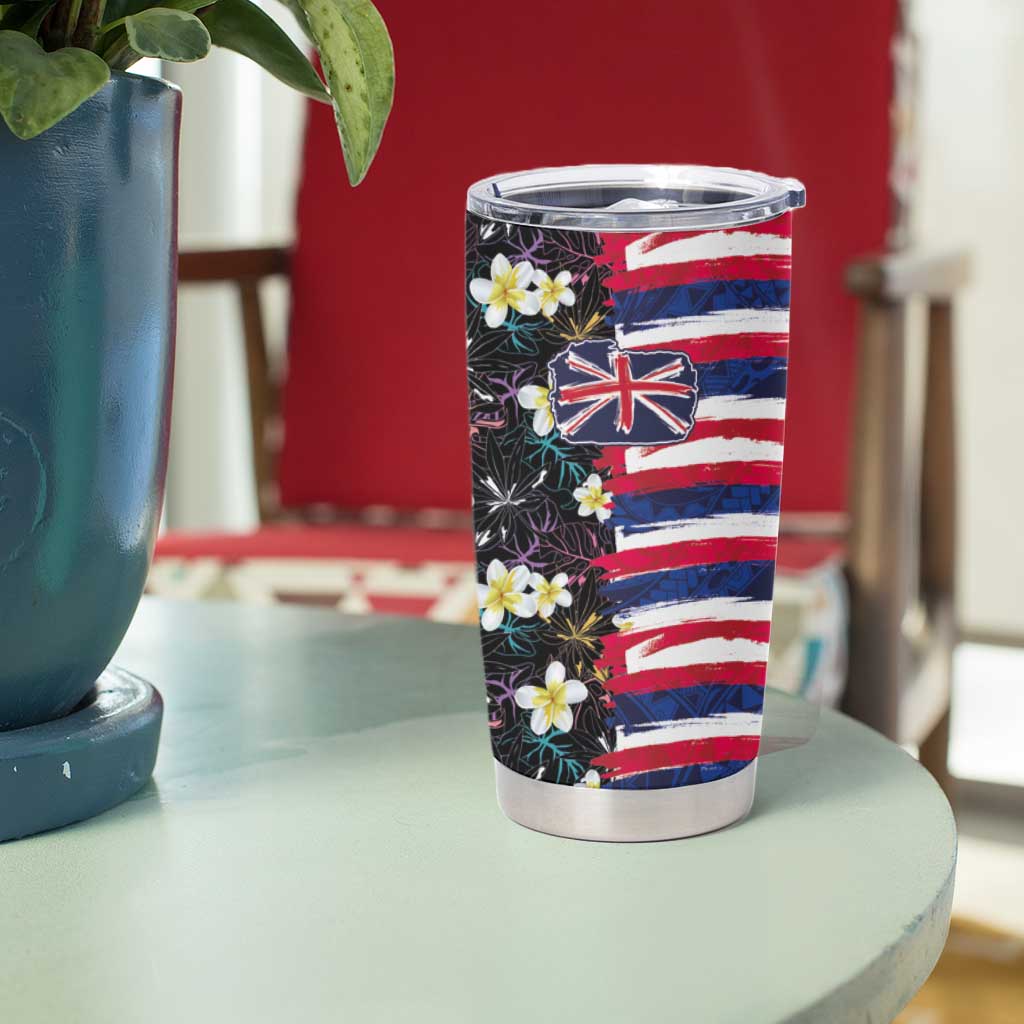 Hawaiian Flag Day Tumbler Cup Tropical Flowers and Leaves