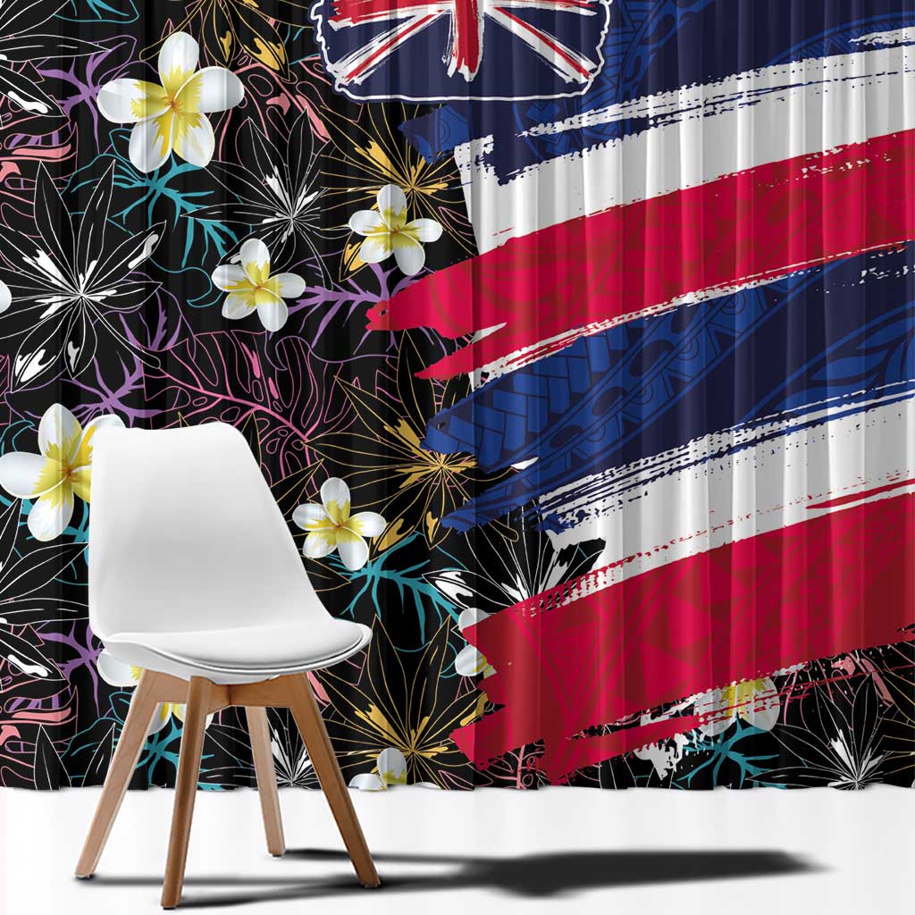 Hawaiian Flag Day Window Curtain Tropical Flowers and Leaves
