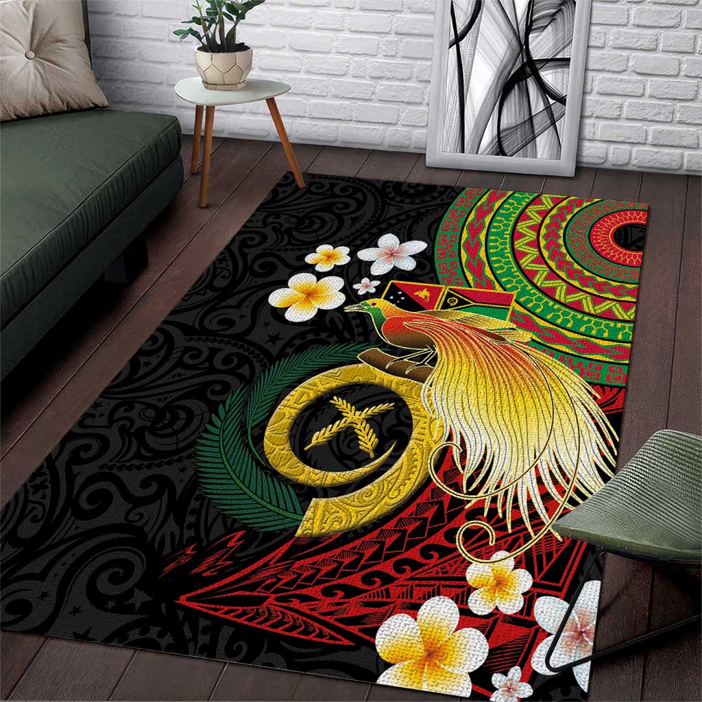 Vanuatu and Papua New Guinea Together Area Rug Bird-of-paradise and Pig Tusk Melanesian Pattern