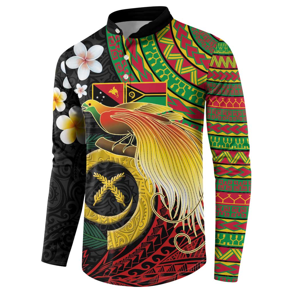 Vanuatu and Papua New Guinea Together Button Sweatshirt Bird-of-paradise and Pig Tusk Melanesian Pattern