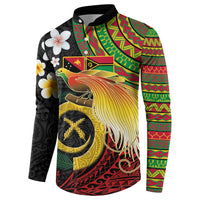 Vanuatu and Papua New Guinea Together Button Sweatshirt Bird-of-paradise and Pig Tusk Melanesian Pattern