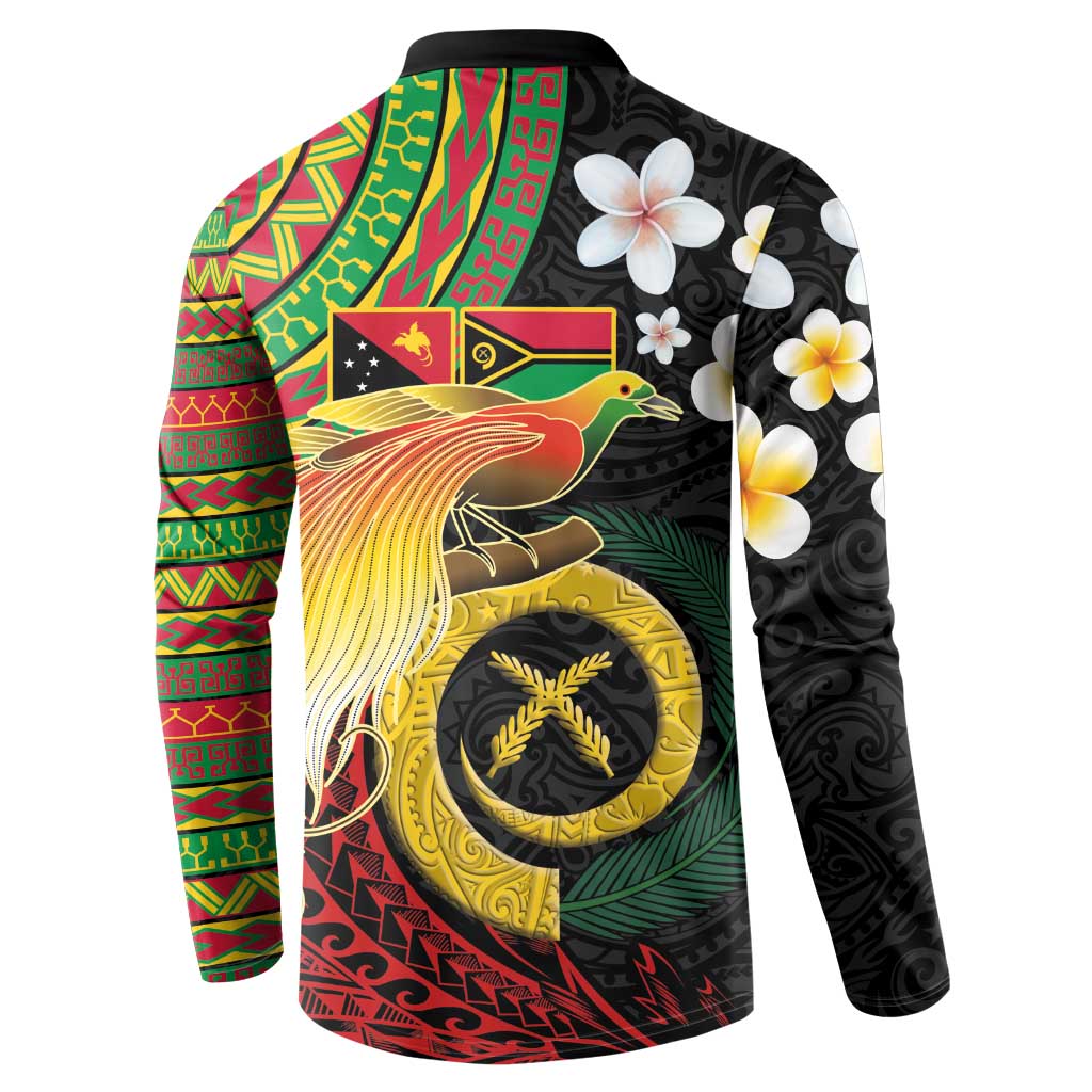 Vanuatu and Papua New Guinea Together Button Sweatshirt Bird-of-paradise and Pig Tusk Melanesian Pattern
