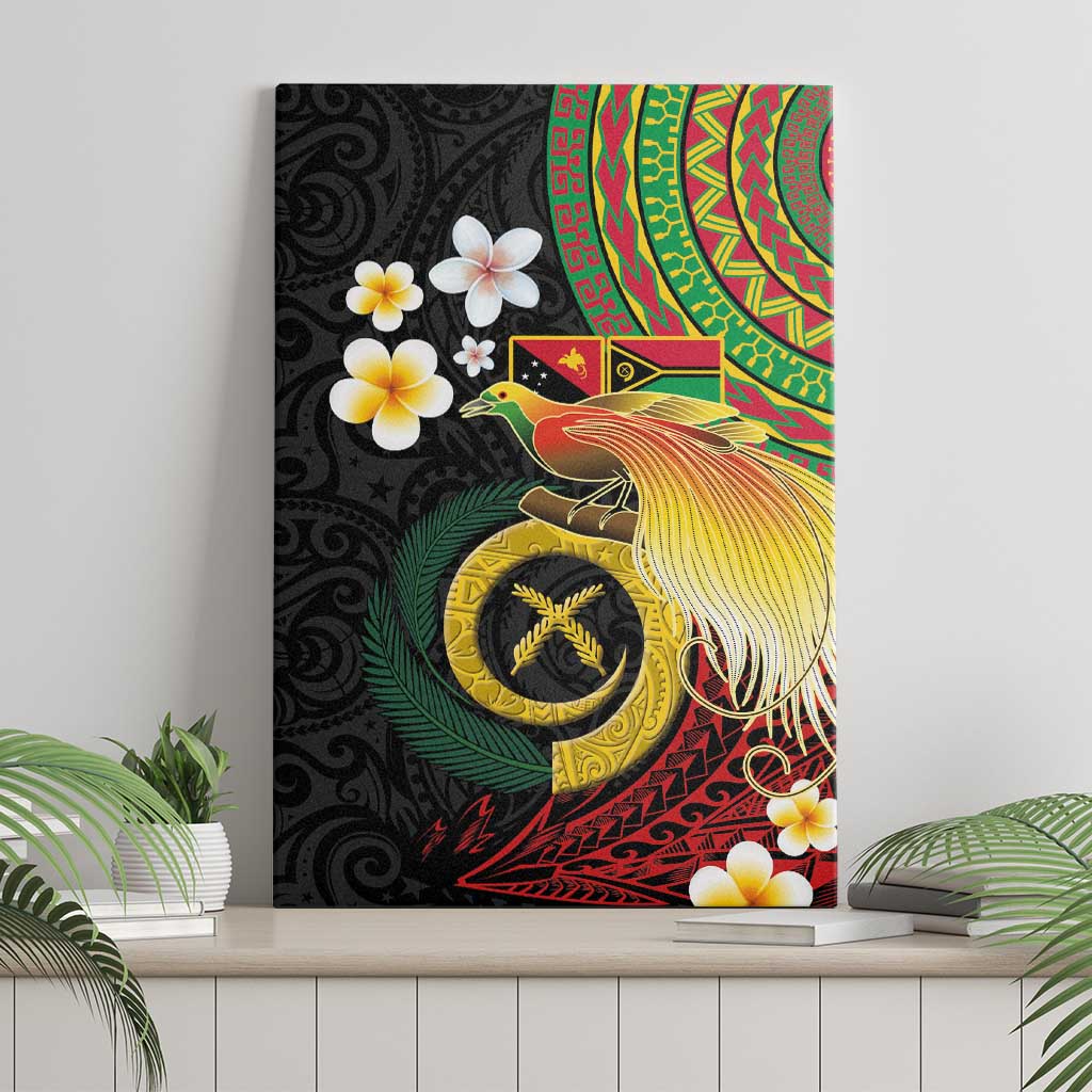 Vanuatu and Papua New Guinea Together Canvas Wall Art Bird-of-paradise and Pig Tusk Melanesian Pattern