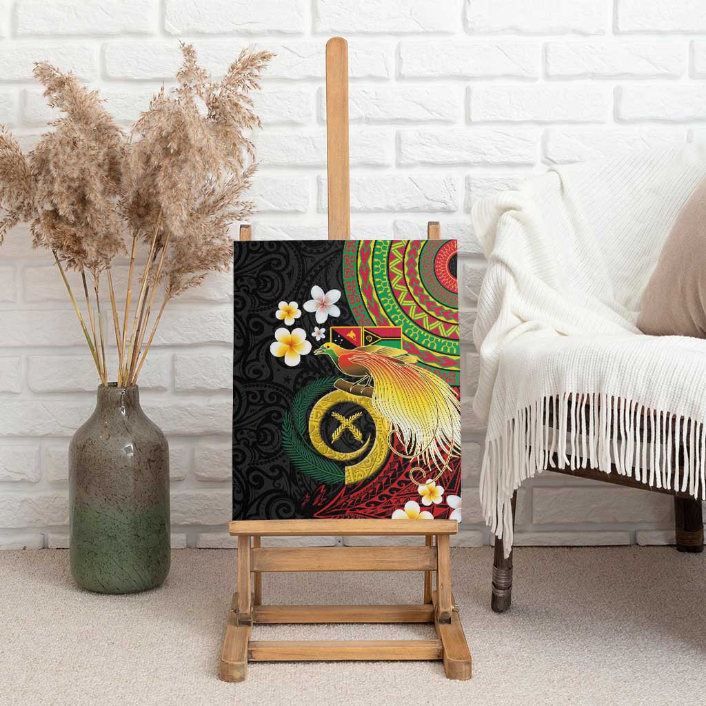 Vanuatu and Papua New Guinea Together Canvas Wall Art Bird-of-paradise and Pig Tusk Melanesian Pattern