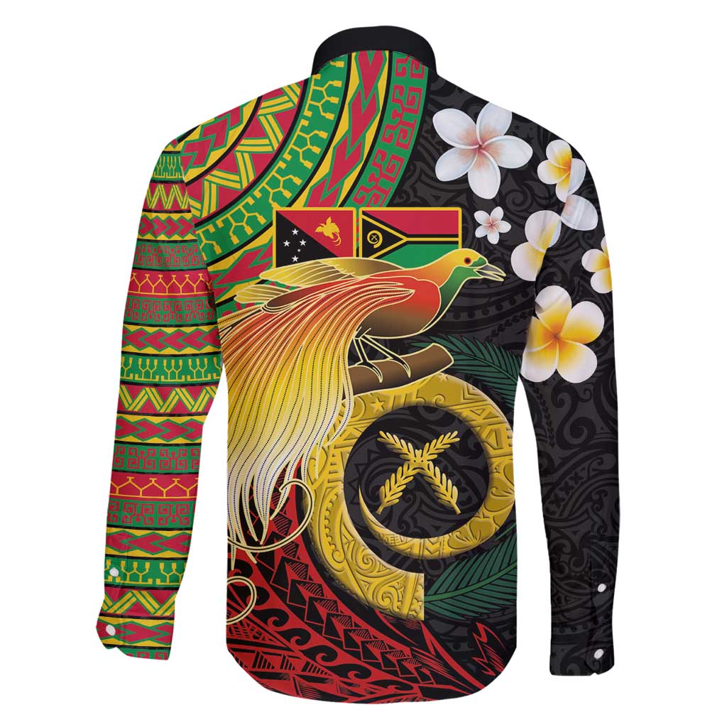 Vanuatu and Papua New Guinea Together Family Matching Long Sleeve Bodycon Dress and Hawaiian Shirt Bird-of-paradise and Pig Tusk Melanesian Pattern